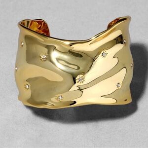 Alexis Bittar Gold Starburst Crystal Wide Cuff Bracelet NWT